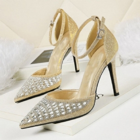 Strass Puntige Teen Gesp Naaldhak Dames Pumps