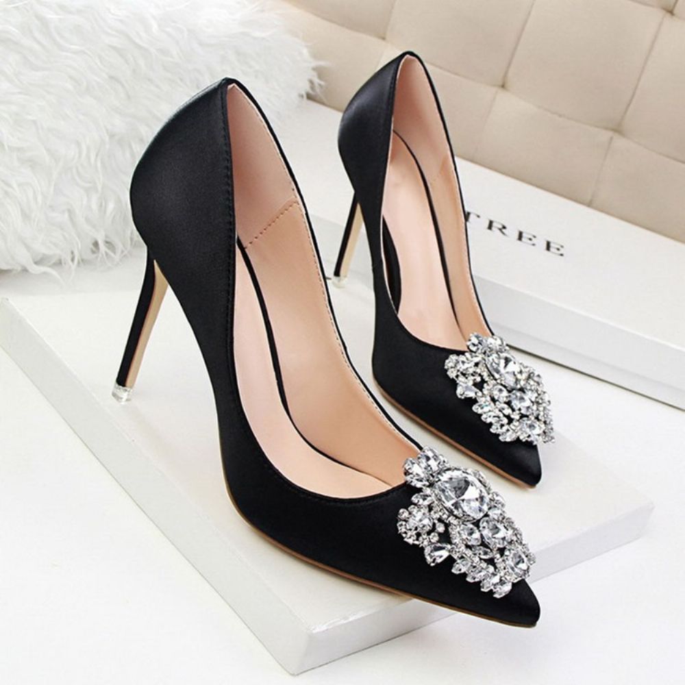 Strass Puntige Teen Naaldhak Effen Dunne Damesschoenen Pumps