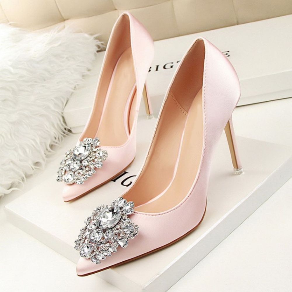 Strass Puntige Teen Naaldhak Effen Dunne Damesschoenen Pumps