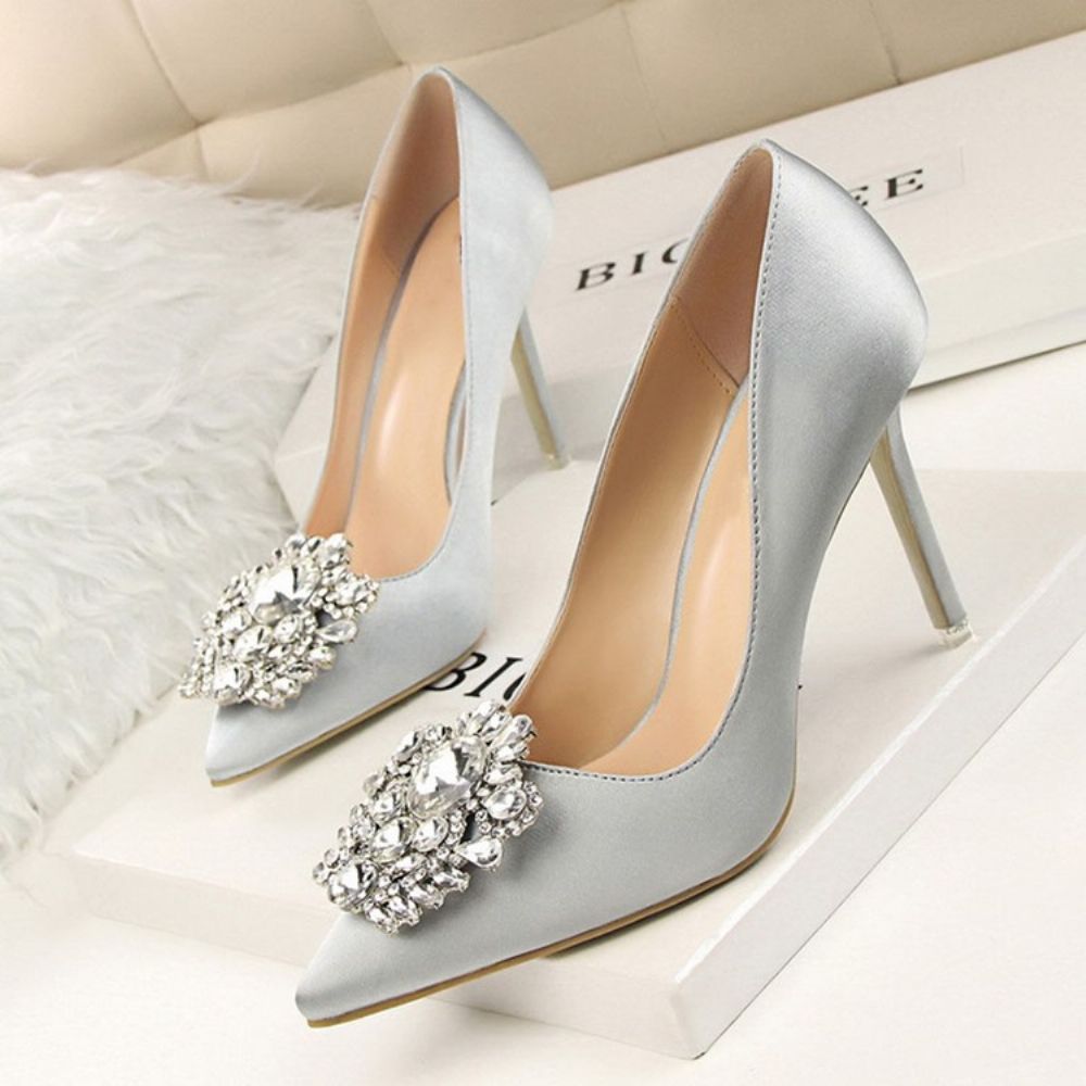 Strass Puntige Teen Naaldhak Effen Dunne Damesschoenen Pumps