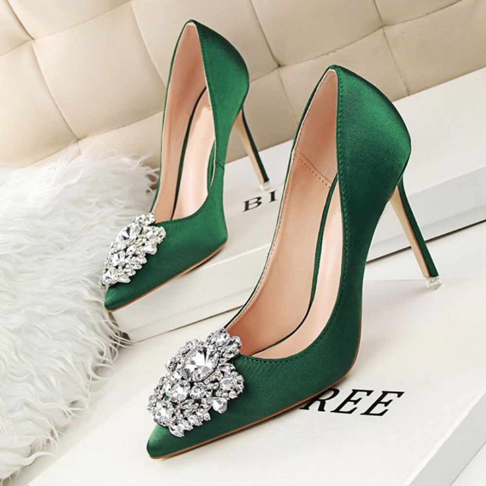 Strass Puntige Teen Naaldhak Effen Dunne Damesschoenen Pumps