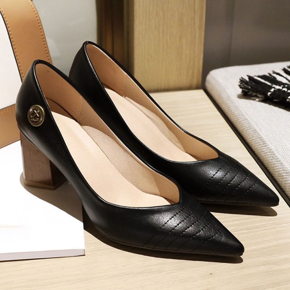 Thread Chunky Heel Puntige Teen Pumps