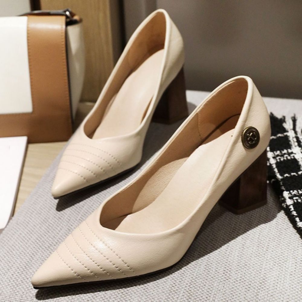 Thread Chunky Heel Puntige Teen Pumps