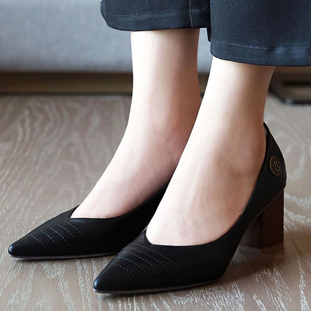 Thread Chunky Heel Puntige Teen Pumps