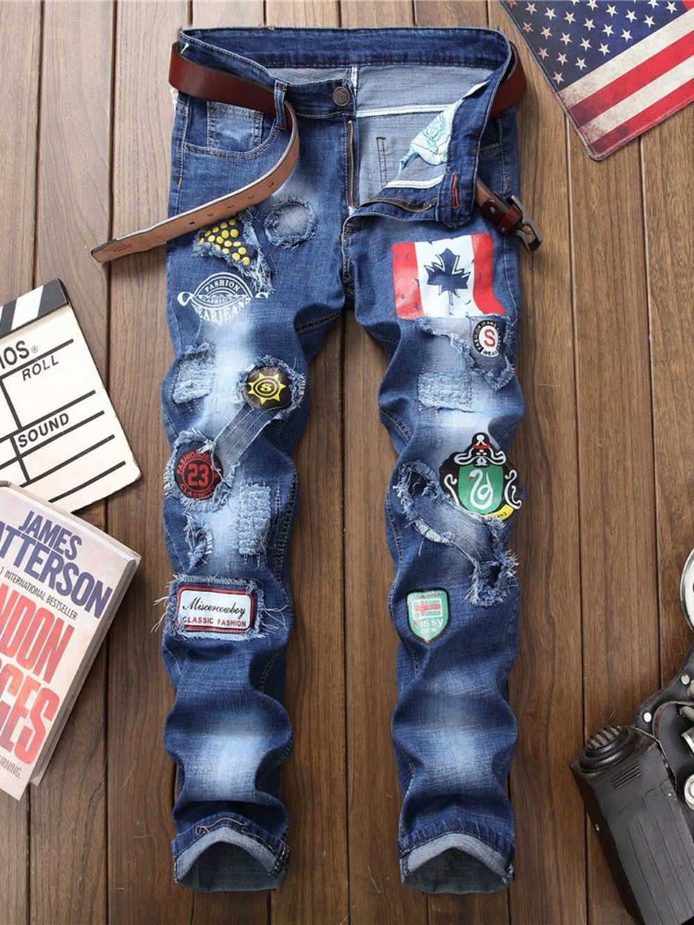 Appliqués Rechte Europese Jeans Met Rits