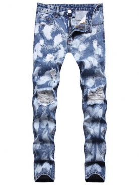 Blauwe Herenjeans Met Rechte Zak En Casual Rits