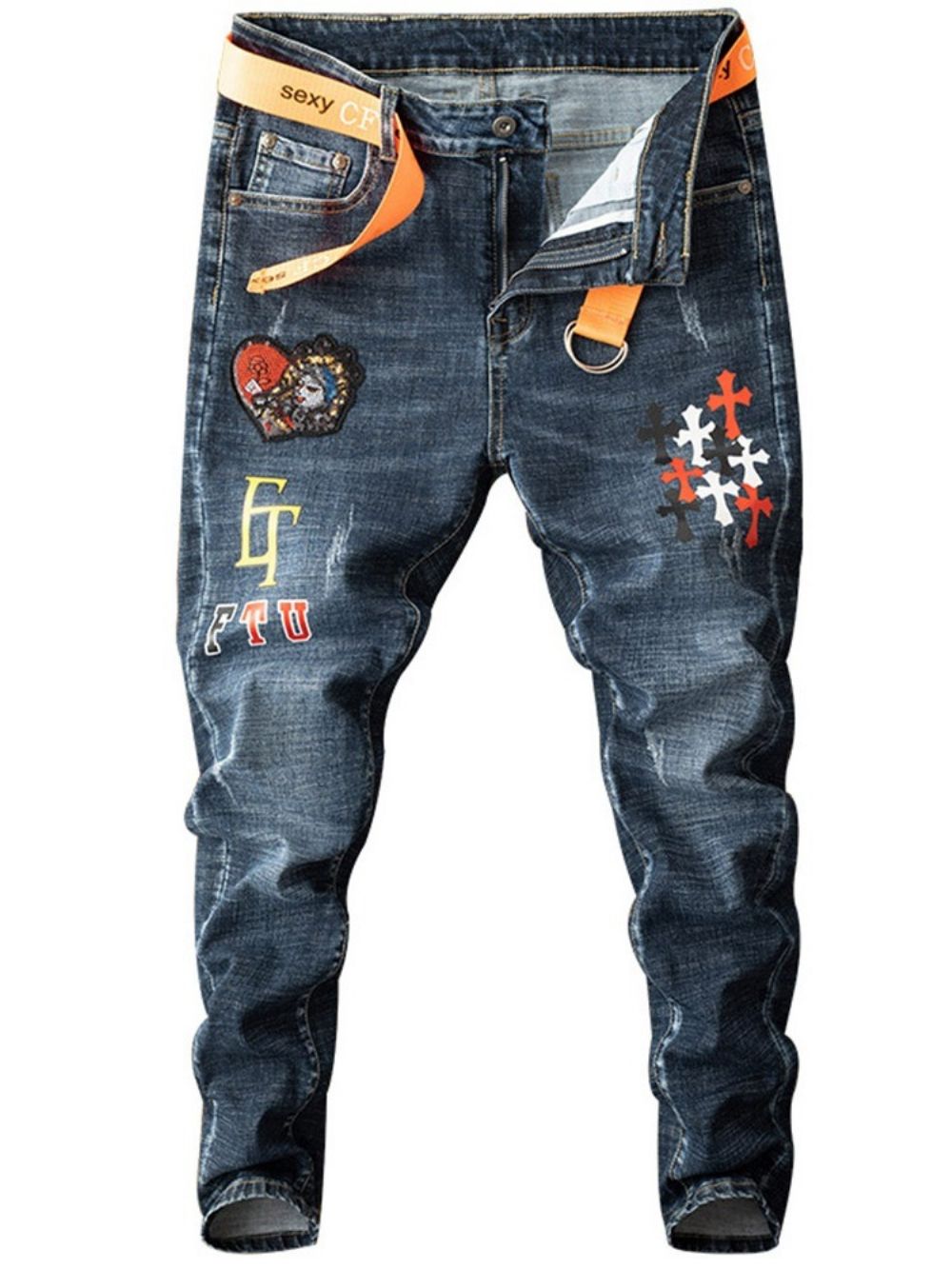 Borduurwerk Color Block Fashion Rits Jeans