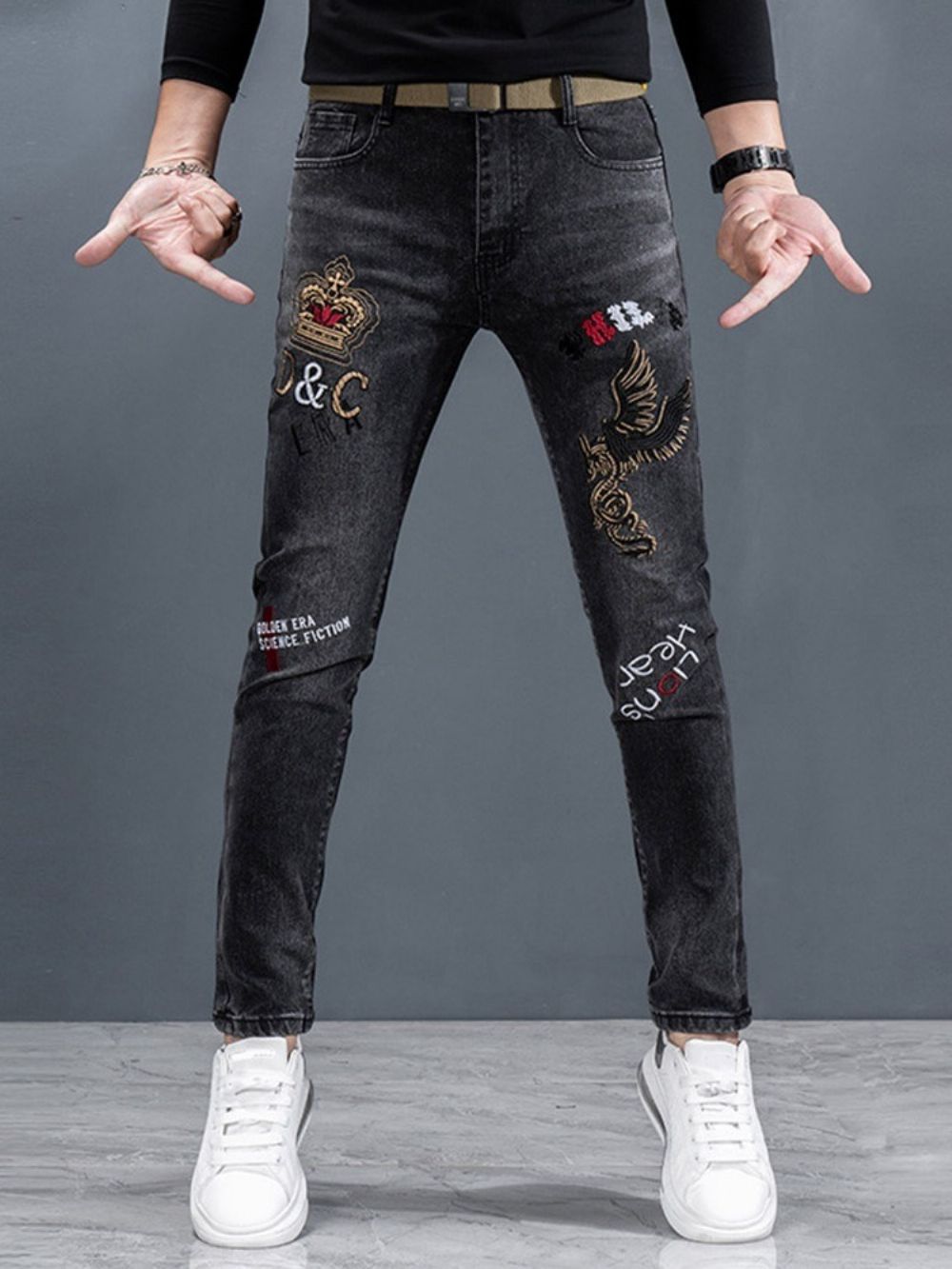 Borduurwerk Potlood Broek Koreaanse Rits Jeans