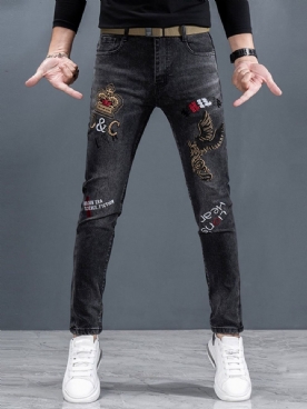 Borduurwerk Potlood Broek Koreaanse Rits Jeans