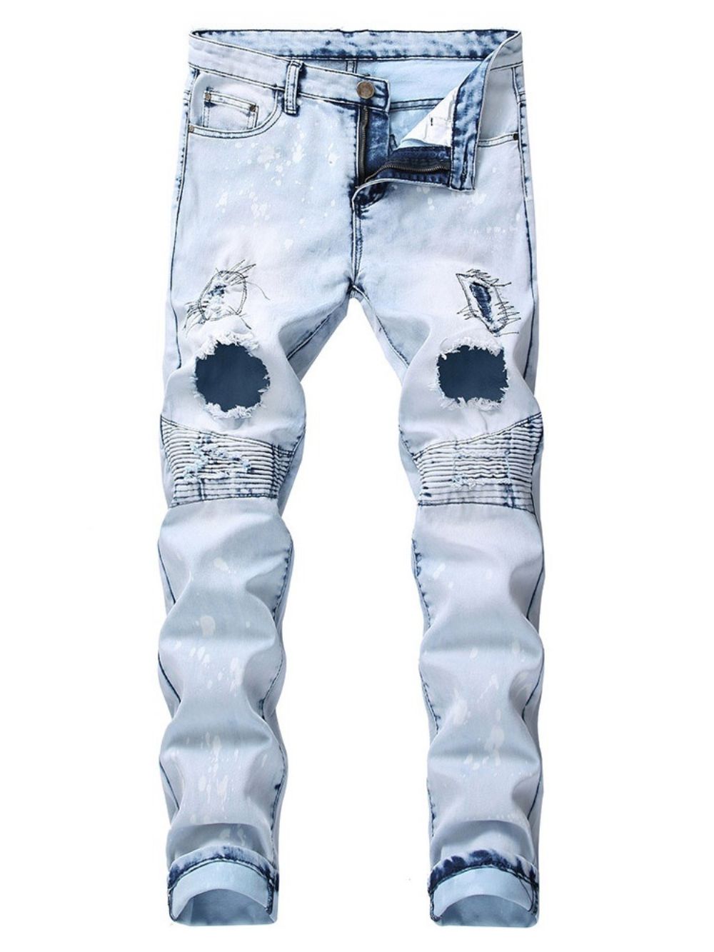 Casual Jeans Heren Met Kleurvlakken En Rits