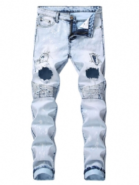 Casual Jeans Heren Met Kleurvlakken En Rits