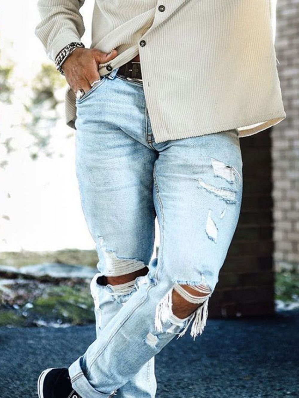 Casual Jeans Met Rechte Gaten En Ritssluiting