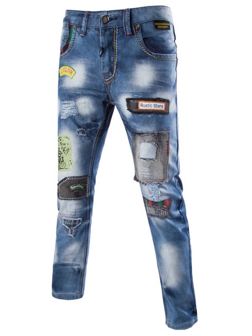 Casual Street Style Patchwork Denim Jeans Heren