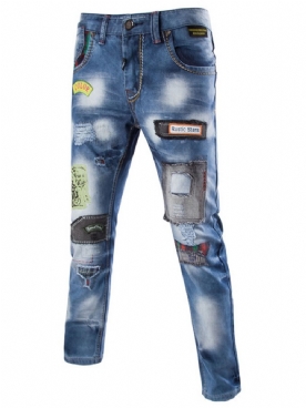 Casual Street Style Patchwork Denim Jeans Heren