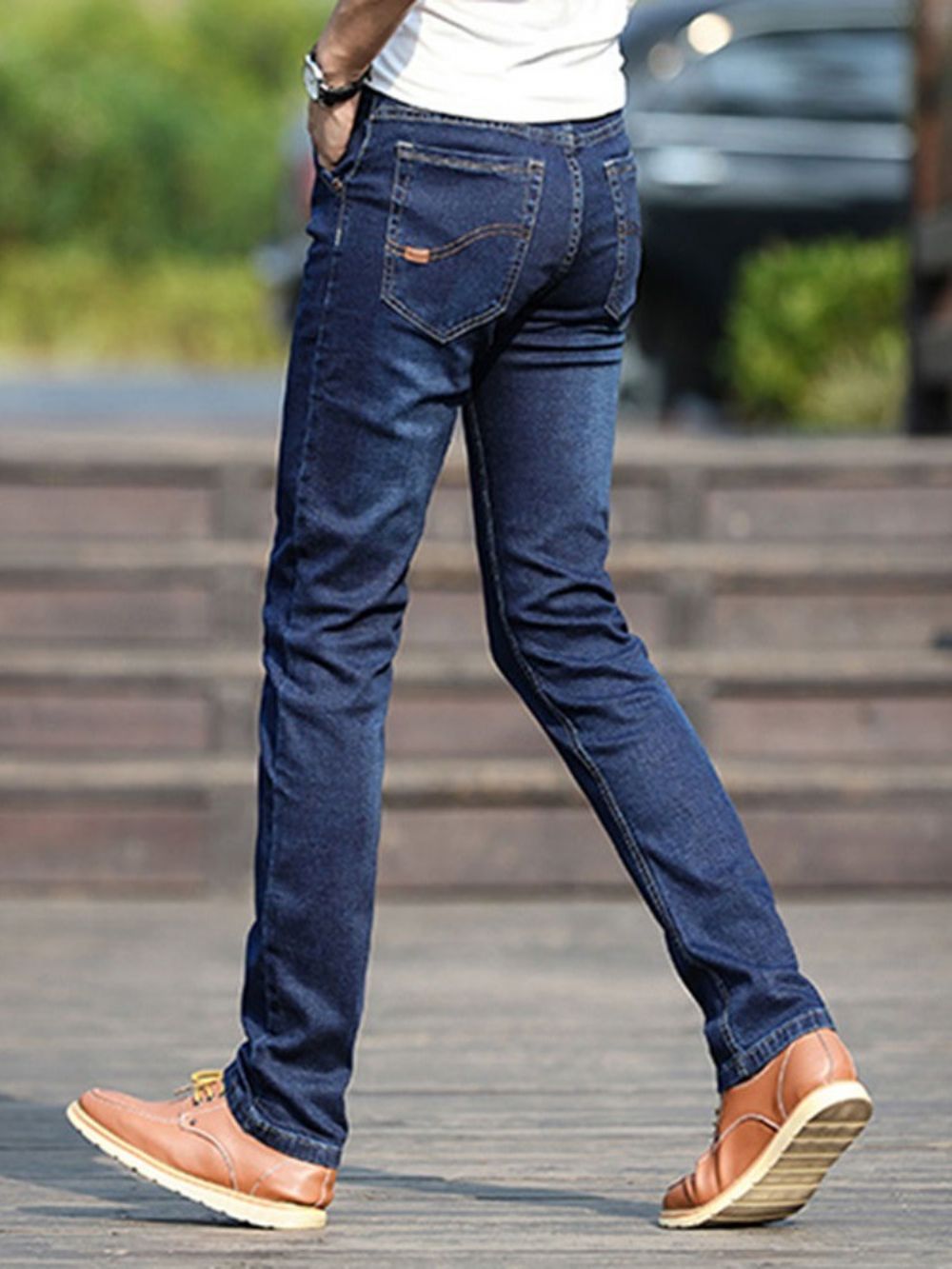 Effen Europese Herenjeans Met Halfhoge Taille