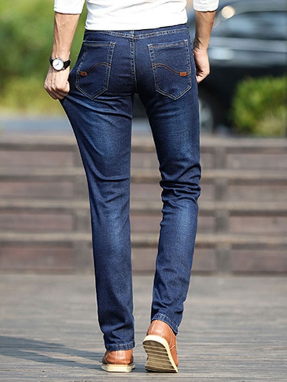 Effen Europese Herenjeans Met Halfhoge Taille