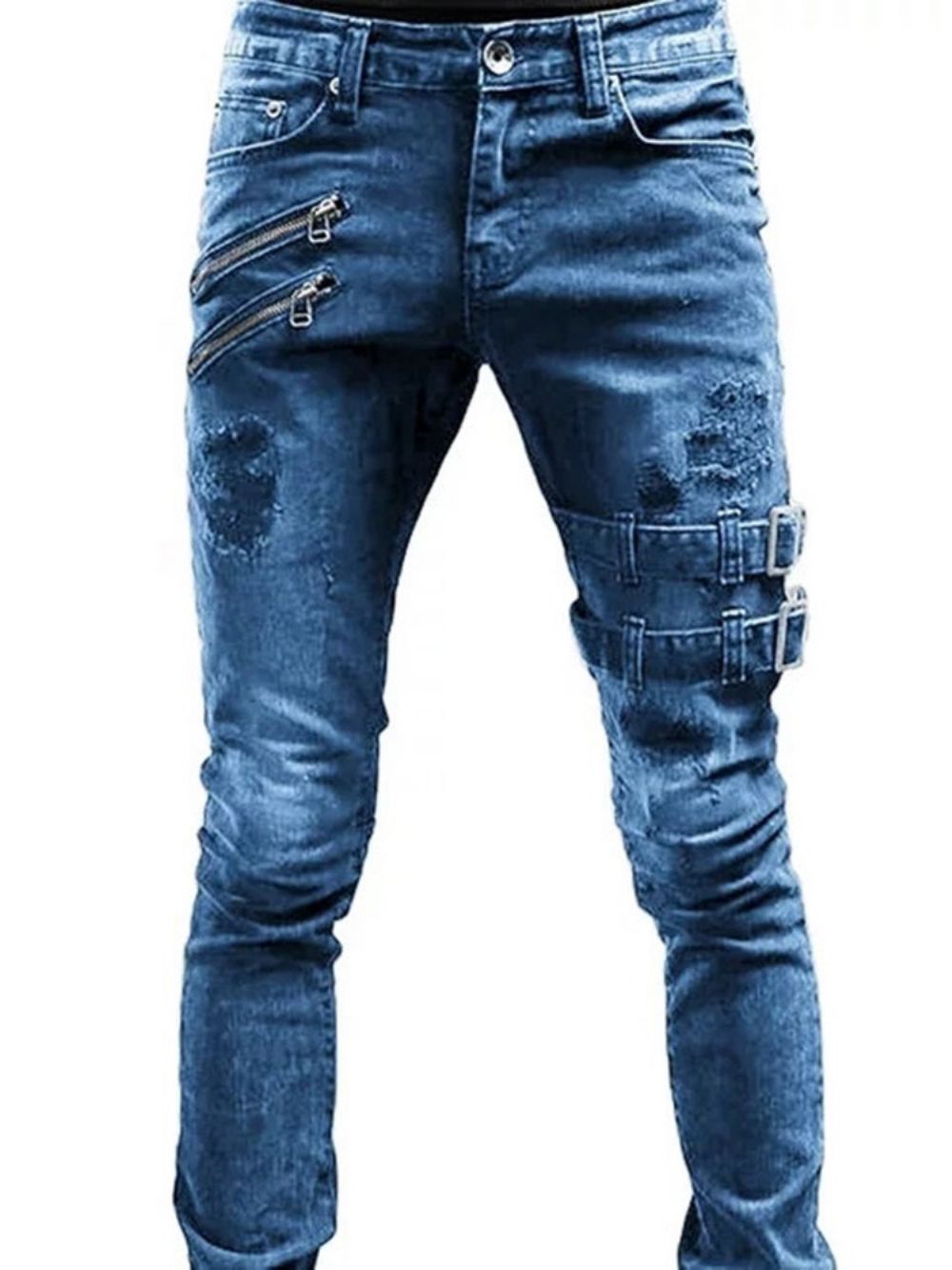 Effen Gedragen Europese Jeans Met Middelhoge Taille