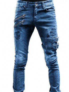 Effen Gedragen Europese Jeans Met Middelhoge Taille