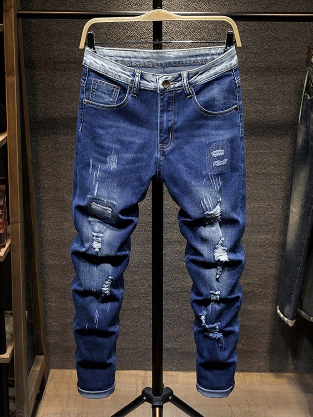 Effen Jeans Met Halfhoge Taille En Rits