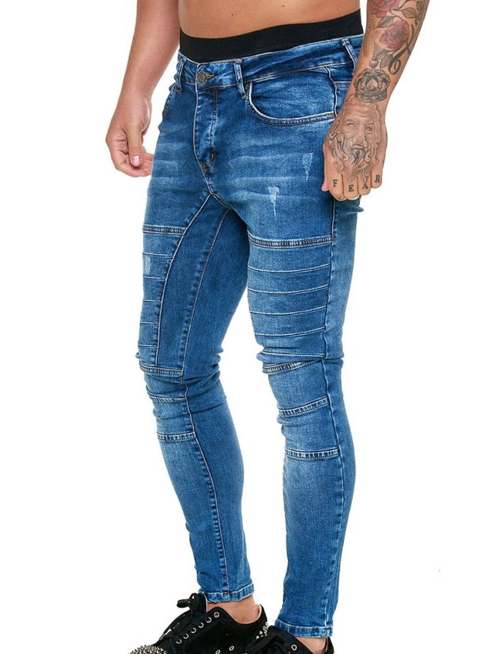 Effen Kokerbroek Met Knopen Casual Jeans Heren