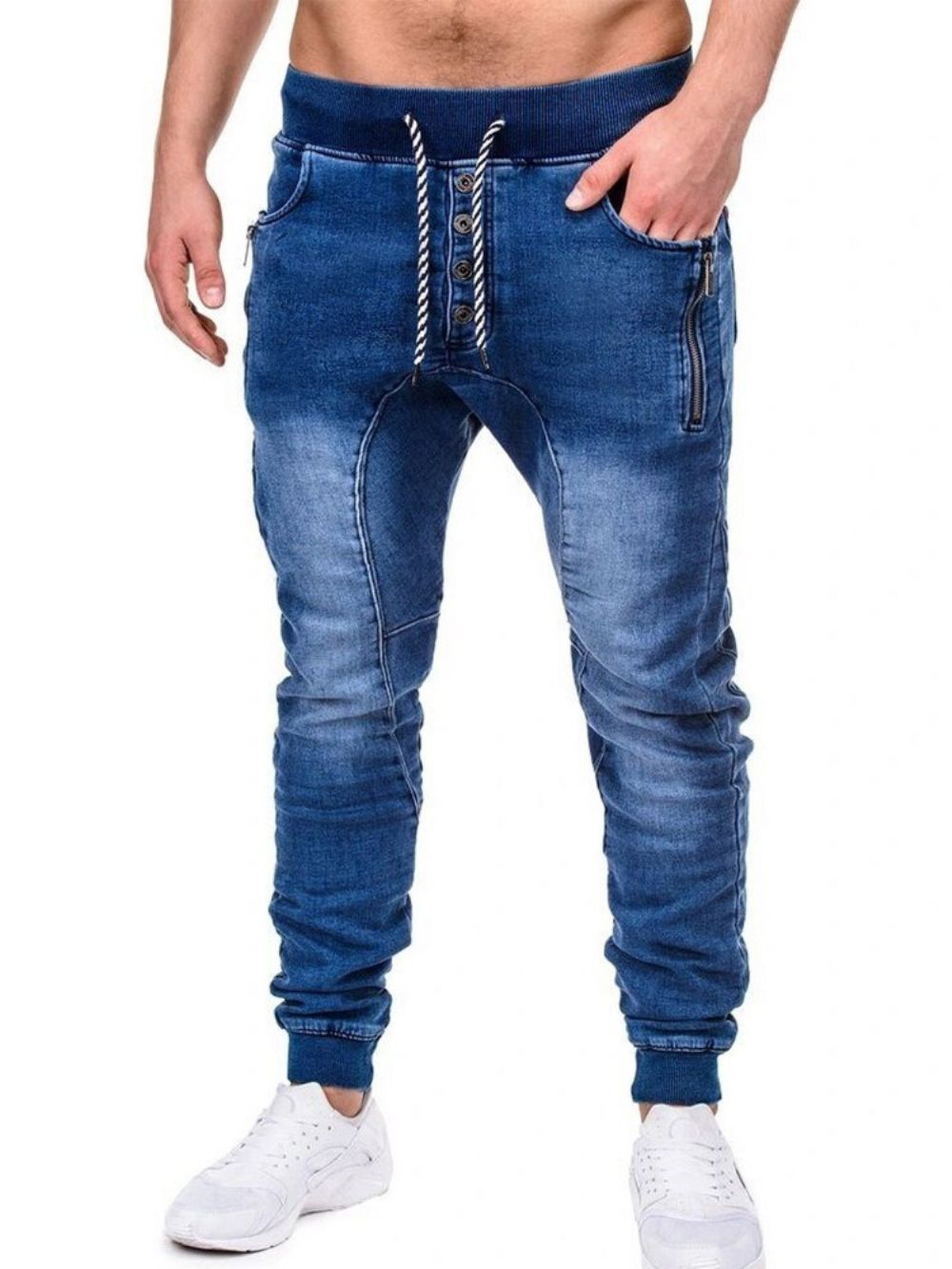 Effen Kokerbroek Met Rits Casual Jeans Heren Met Veters