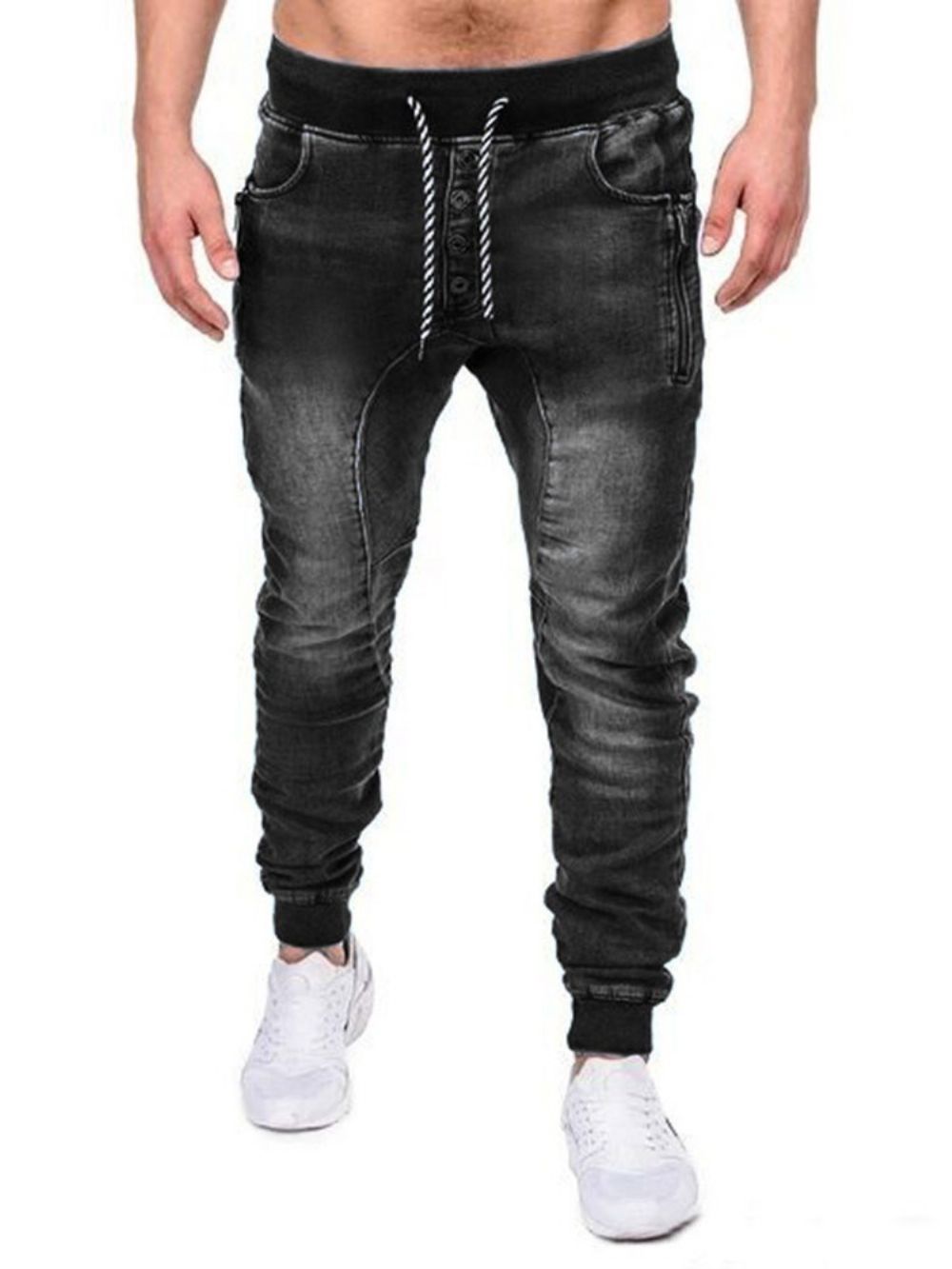 Effen Kokerbroek Met Rits Casual Jeans Heren Met Veters