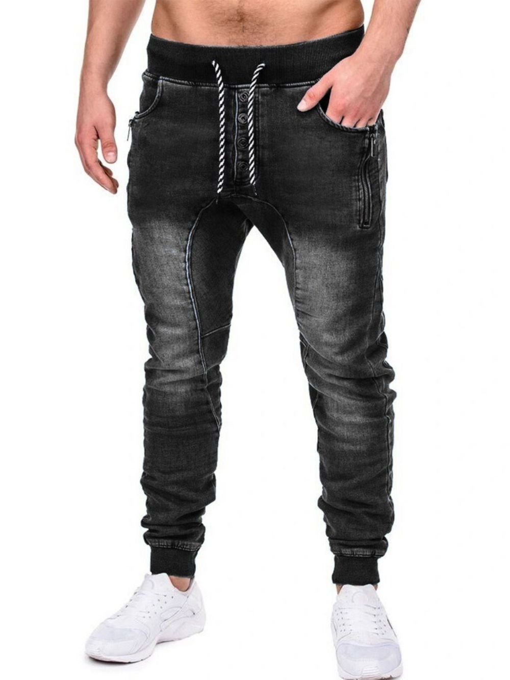 Effen Kokerbroek Met Rits Casual Jeans Heren Met Veters