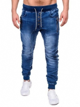 Effen Kokerbroek Met Rits Casual Jeans Heren Met Veters