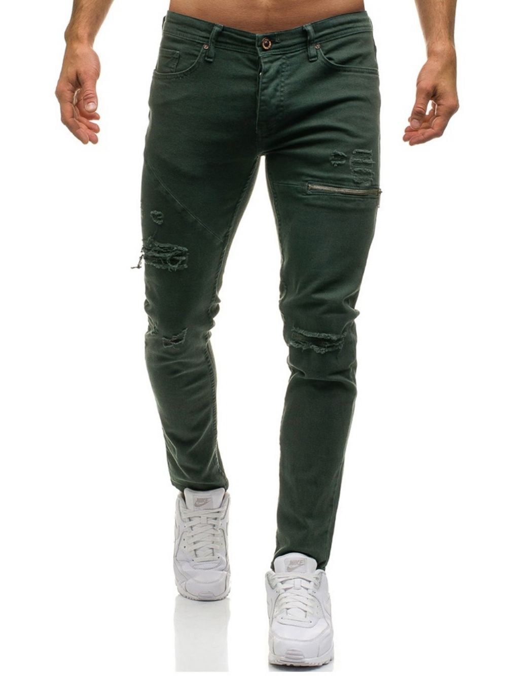 Effen Niet-Elastische Gedragen Casual Gescheurde Jeans Heren