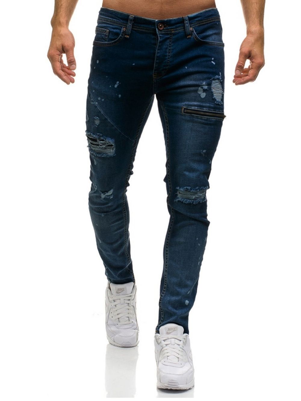 Effen Niet-Elastische Gedragen Casual Gescheurde Jeans Heren