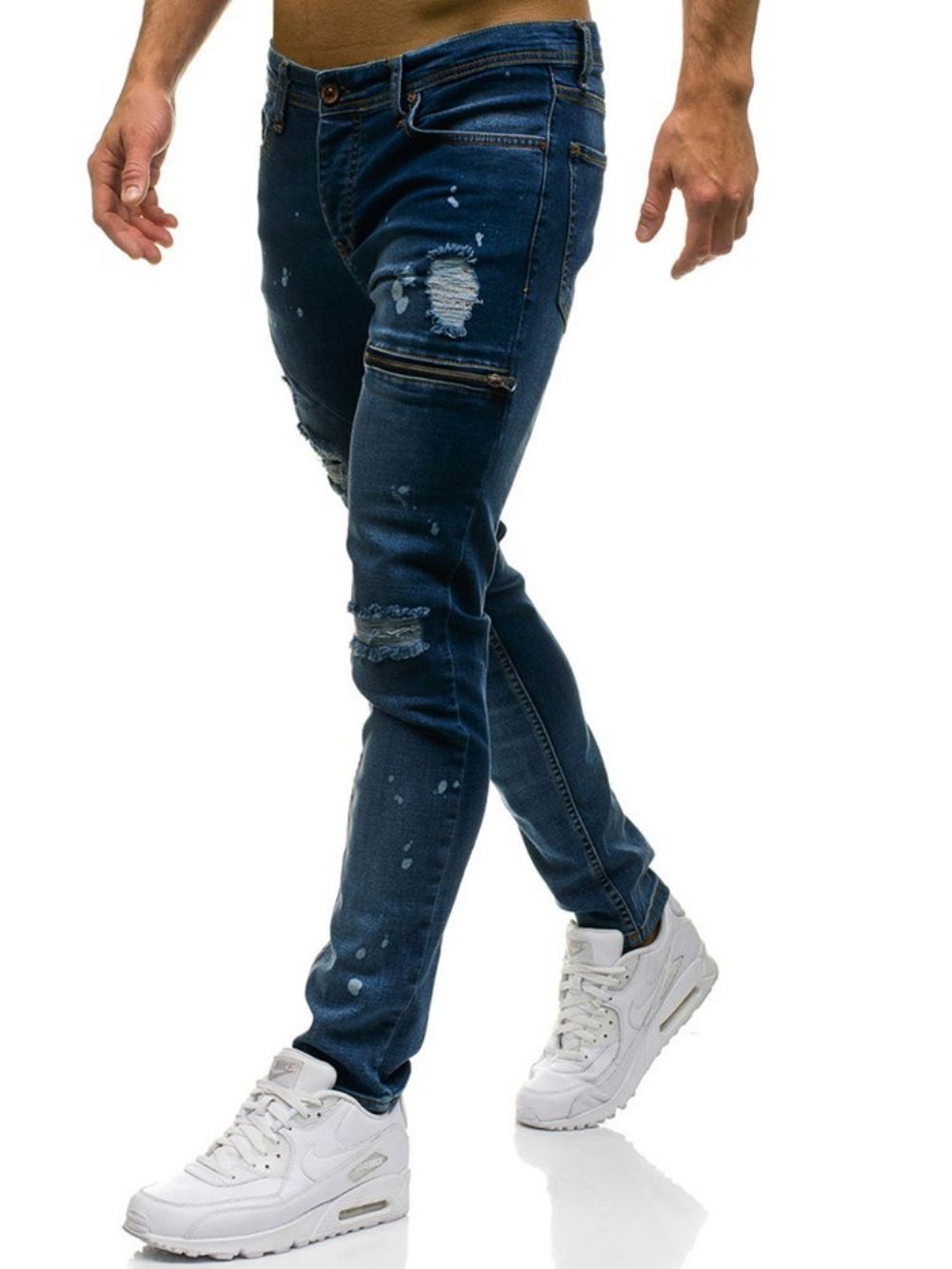 Effen Niet-Elastische Gedragen Casual Gescheurde Jeans Heren