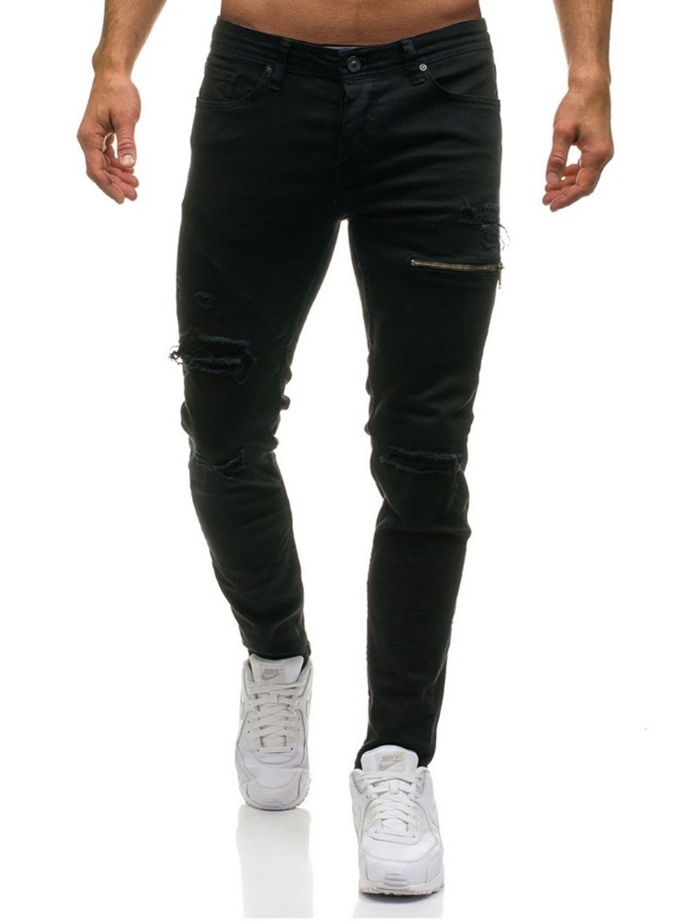 Effen Niet-Elastische Gedragen Casual Gescheurde Jeans Heren