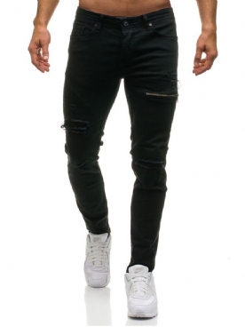 Effen Niet-Elastische Gedragen Casual Gescheurde Jeans Heren