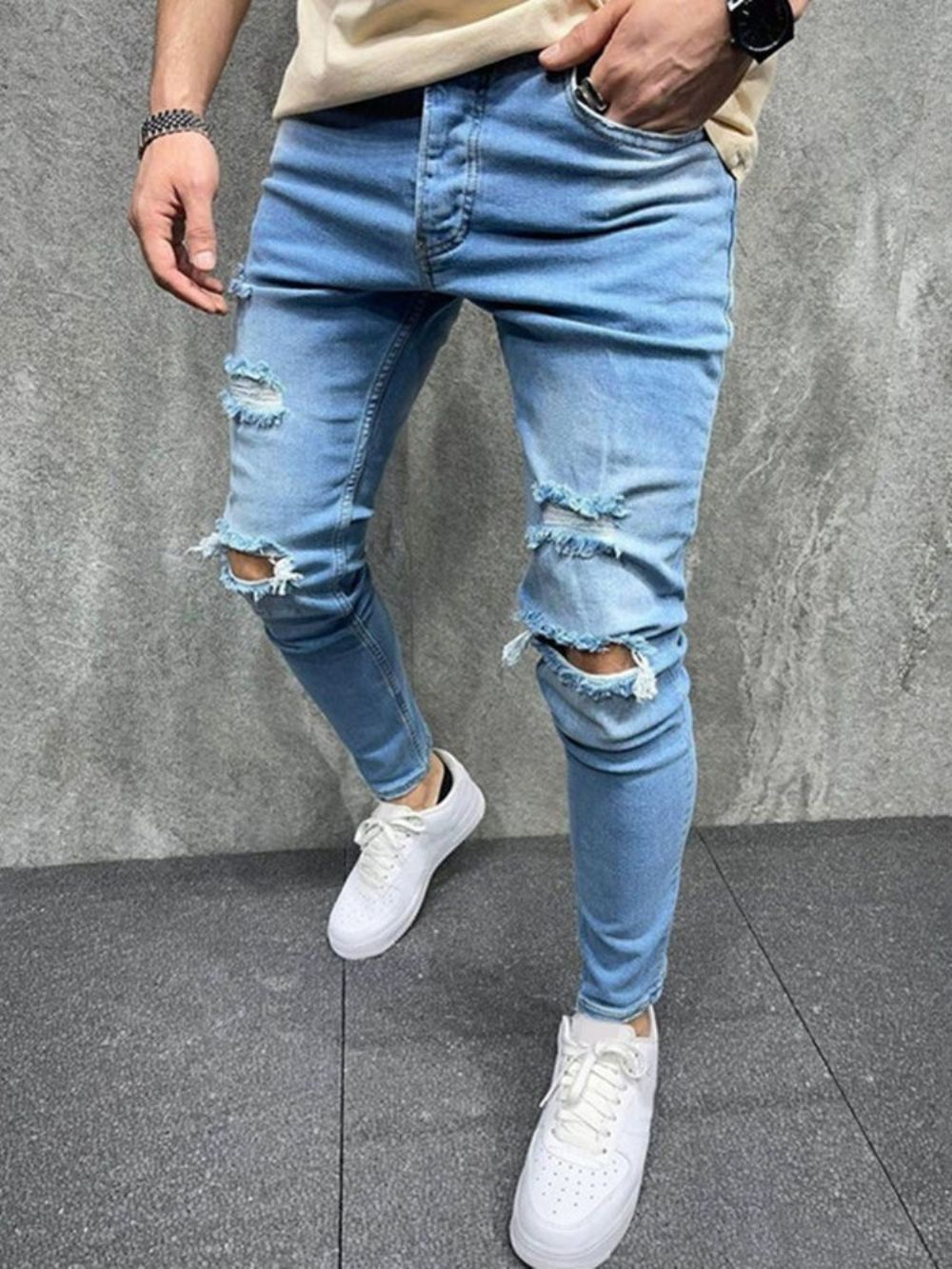 Effen Potlood Broek Gat Europese Mid Waist Casual Jeans