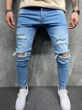 Effen Potlood Broek Gat Europese Mid Waist Casual Jeans