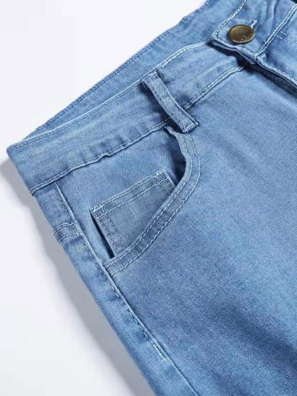 Effen Potloodbroek Europese Herenjeans Met Middelhoge Taille