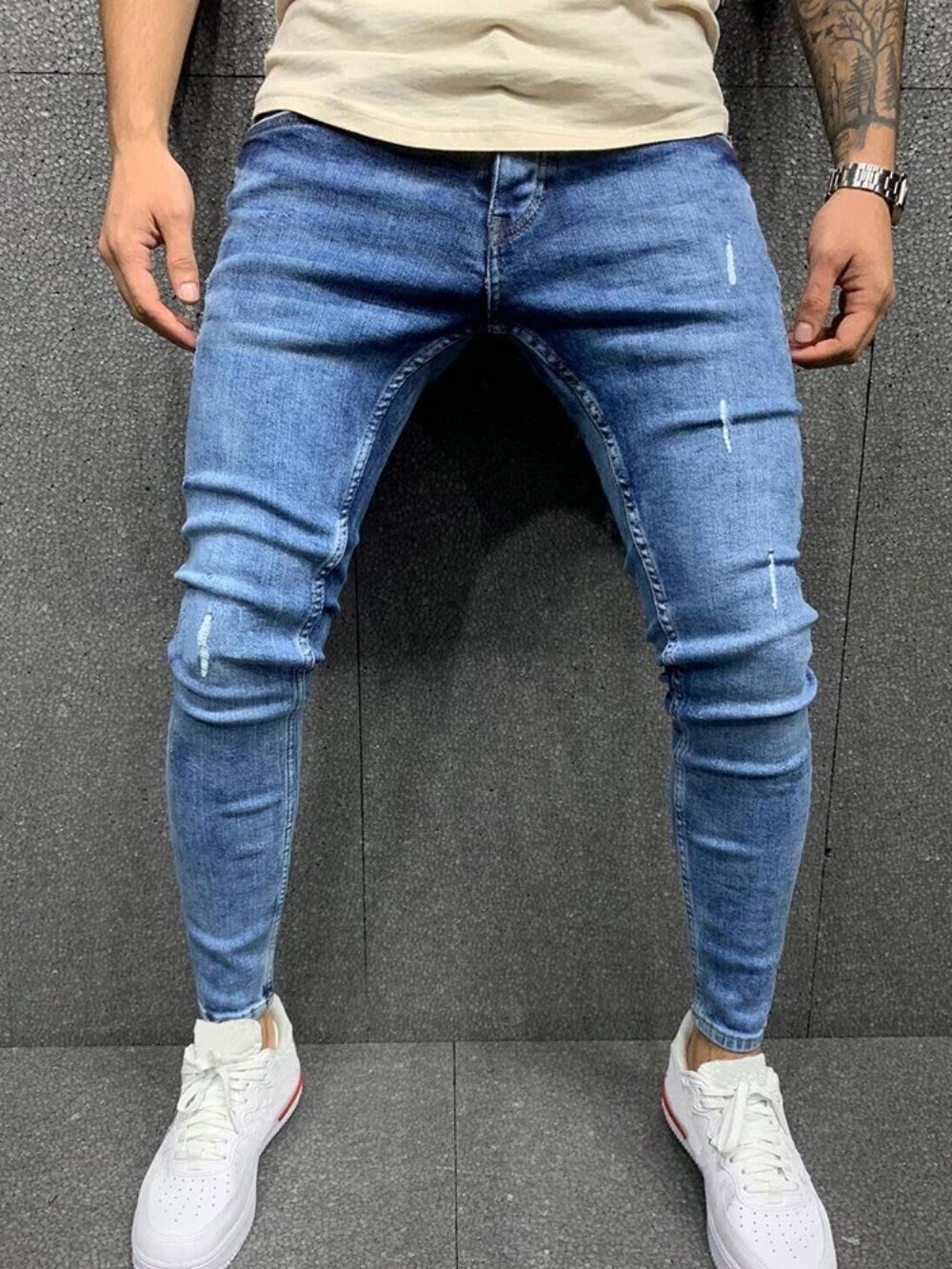 Effen Potloodbroek Europese Herenjeans Met Middelhoge Taille