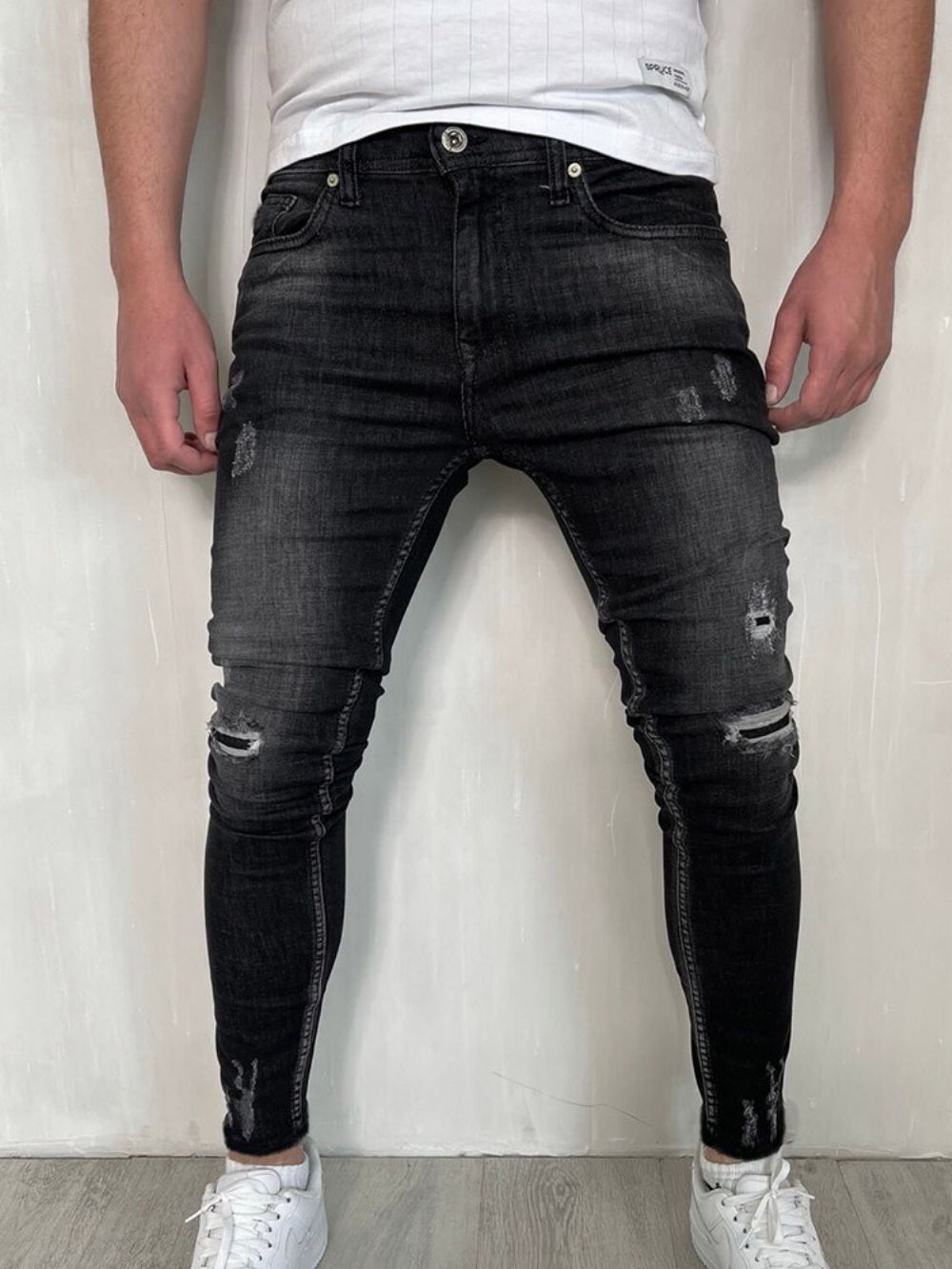 Gat Effen Potlood Broek Rits Mode Casual Jeans