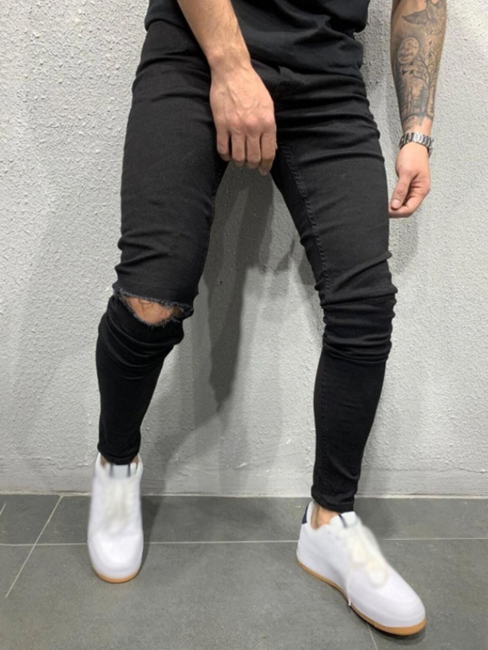 Gat Effen Potlood Broek Rits Mode Jeans