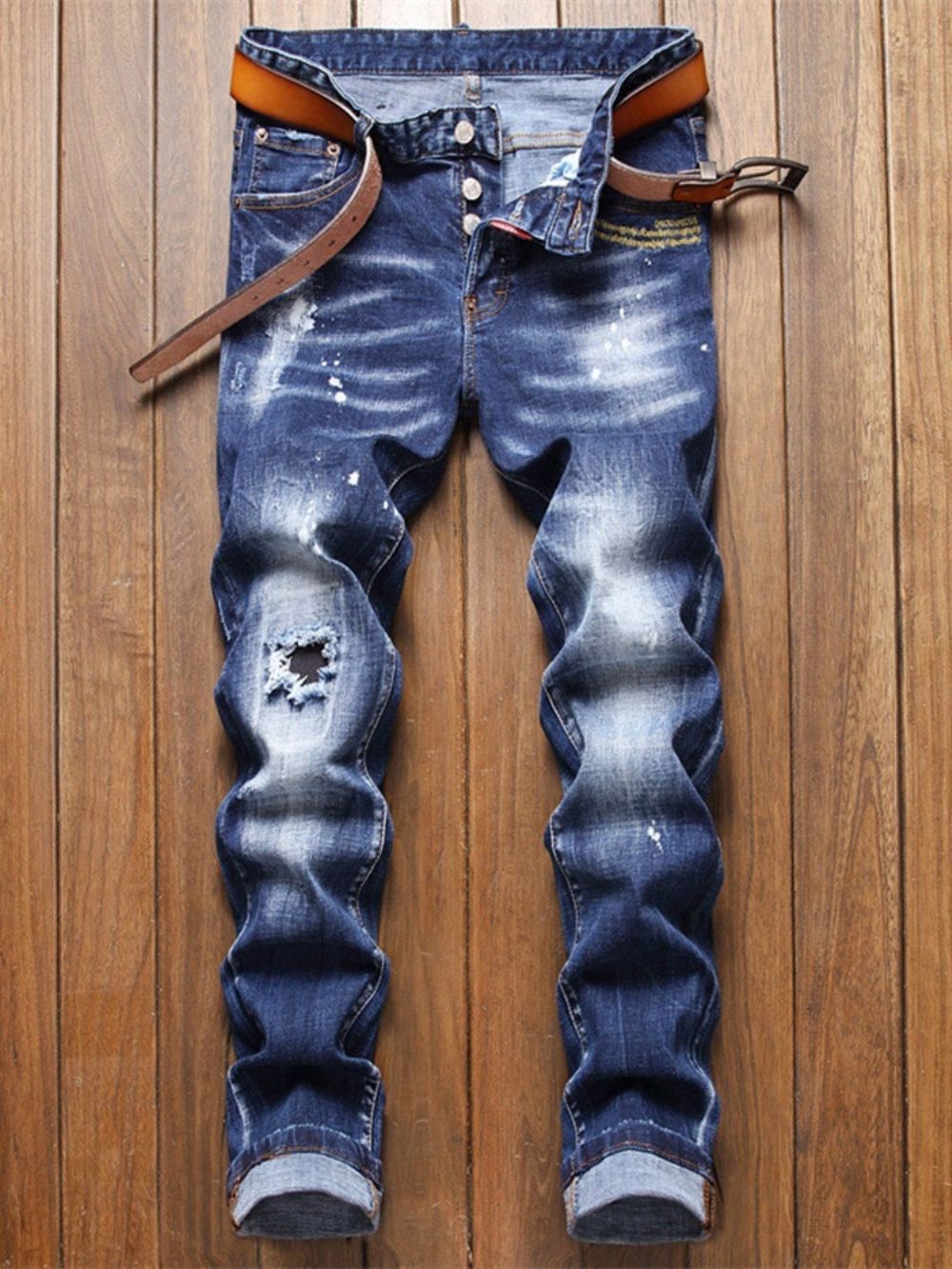 Gat Kleurblok Rits Mode Jeans