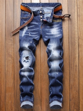 Gat Kleurblok Rits Mode Jeans