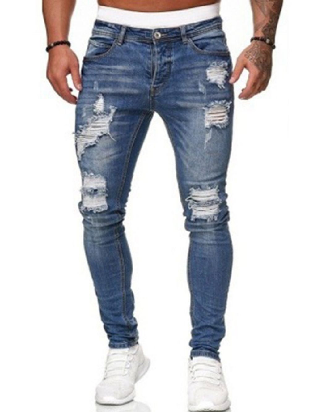 Gat Potlood Broek Effen Licht Rits Midden Taille Herenjeans