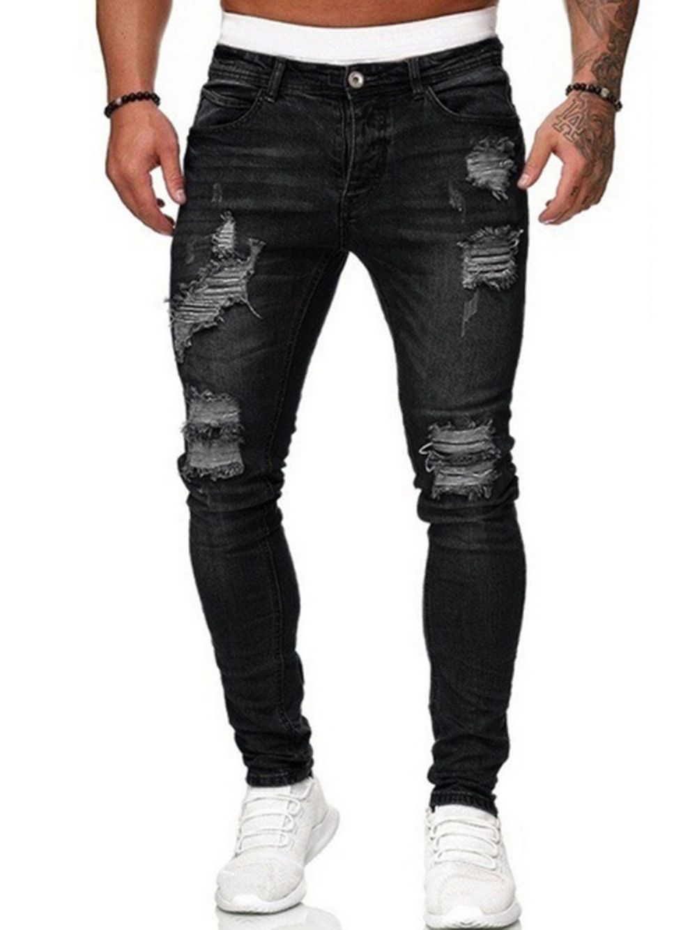 Gat Potlood Broek Effen Licht Rits Midden Taille Herenjeans