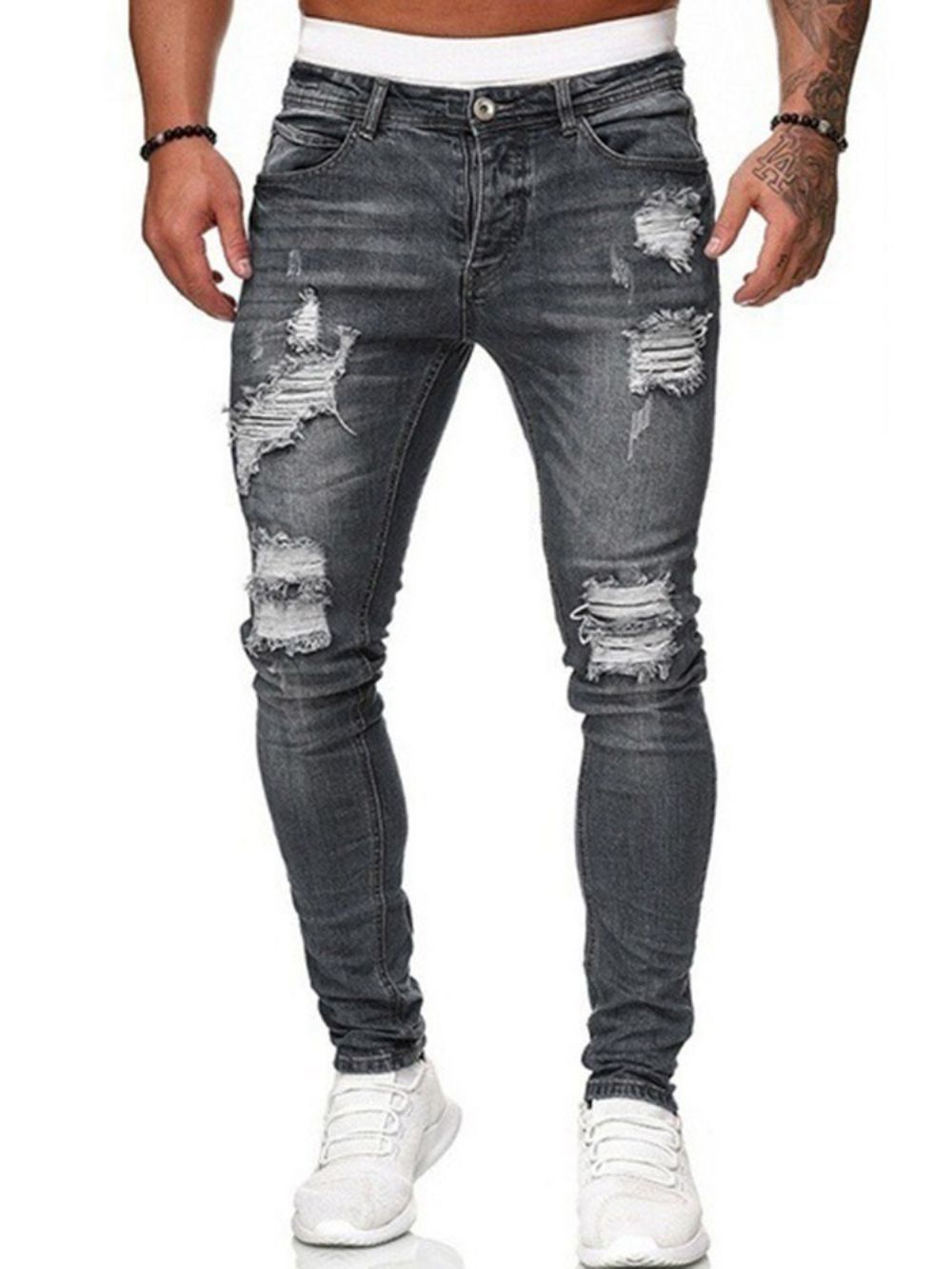 Gat Potlood Broek Effen Licht Rits Midden Taille Herenjeans