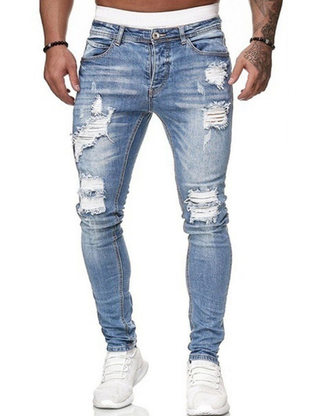 Gat Potlood Broek Effen Licht Rits Midden Taille Herenjeans