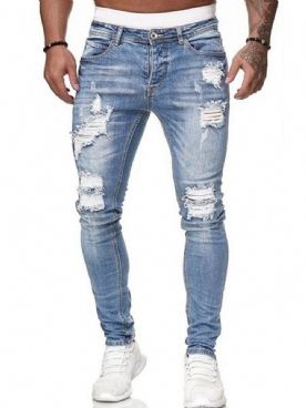 Gat Potlood Broek Effen Licht Rits Midden Taille Herenjeans