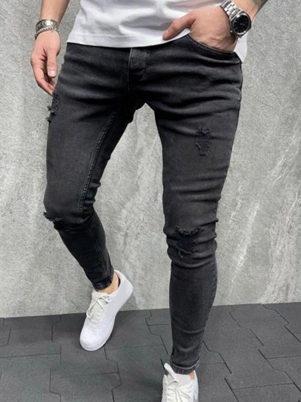 Gat Potlood Broek Effen Rits Mid Taille Casual Jeans