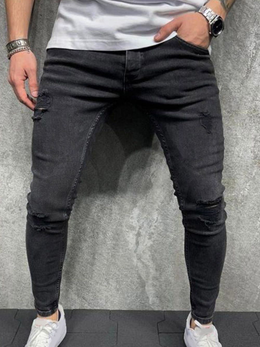 Gat Potlood Broek Effen Rits Mid Taille Casual Jeans