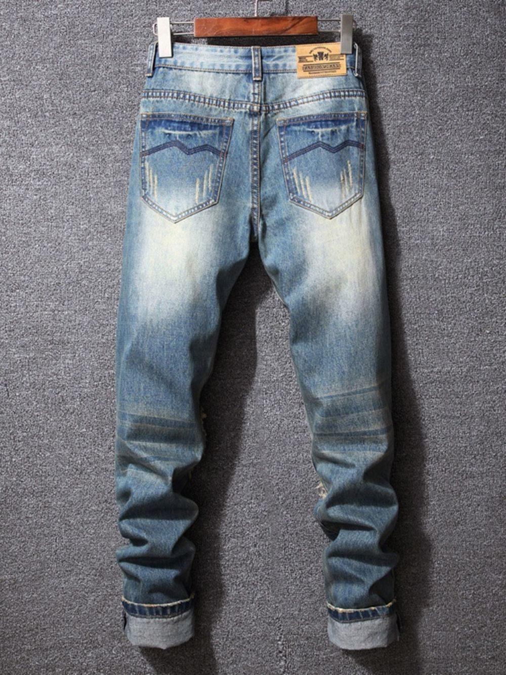 Gat Potlood Broek Kleurblok Gradiënt Rits Midden Taille Jeans