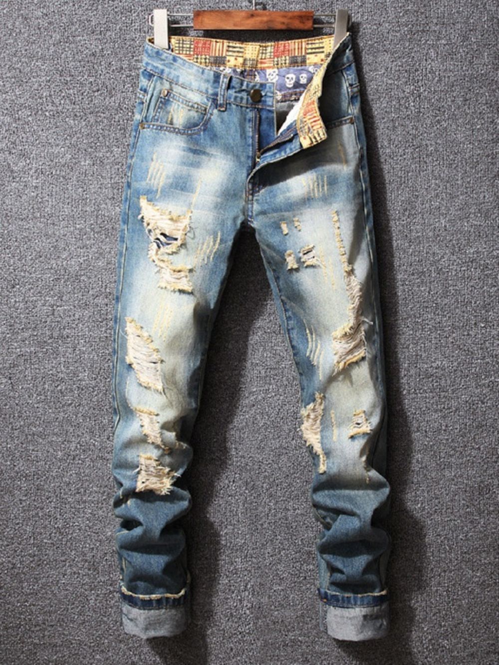 Gat Potlood Broek Kleurblok Gradiënt Rits Midden Taille Jeans